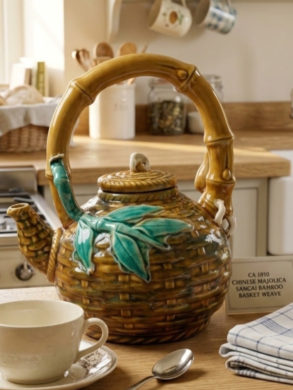 ANTIQUE MOJOLICA TEAPOT